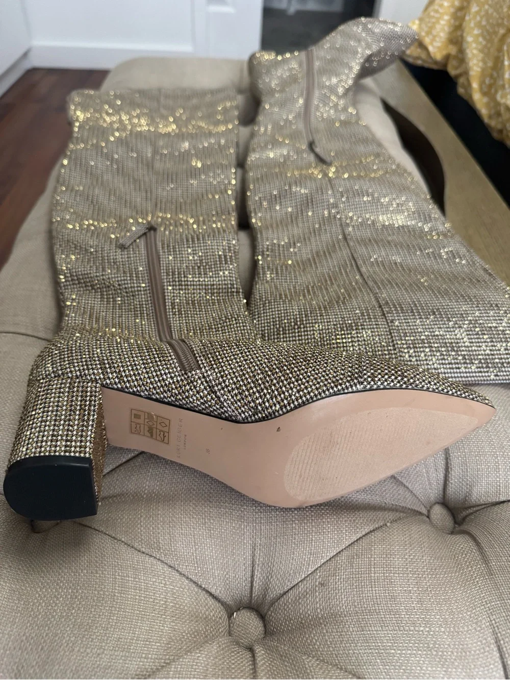 Kurt Geiger Beige Tweed Over-the-Knee Boots